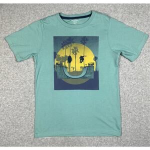 Arizona Jeans Co. Boys Short Sleeve Graphic T-Shirt Blue/Green L 14-16  GUC